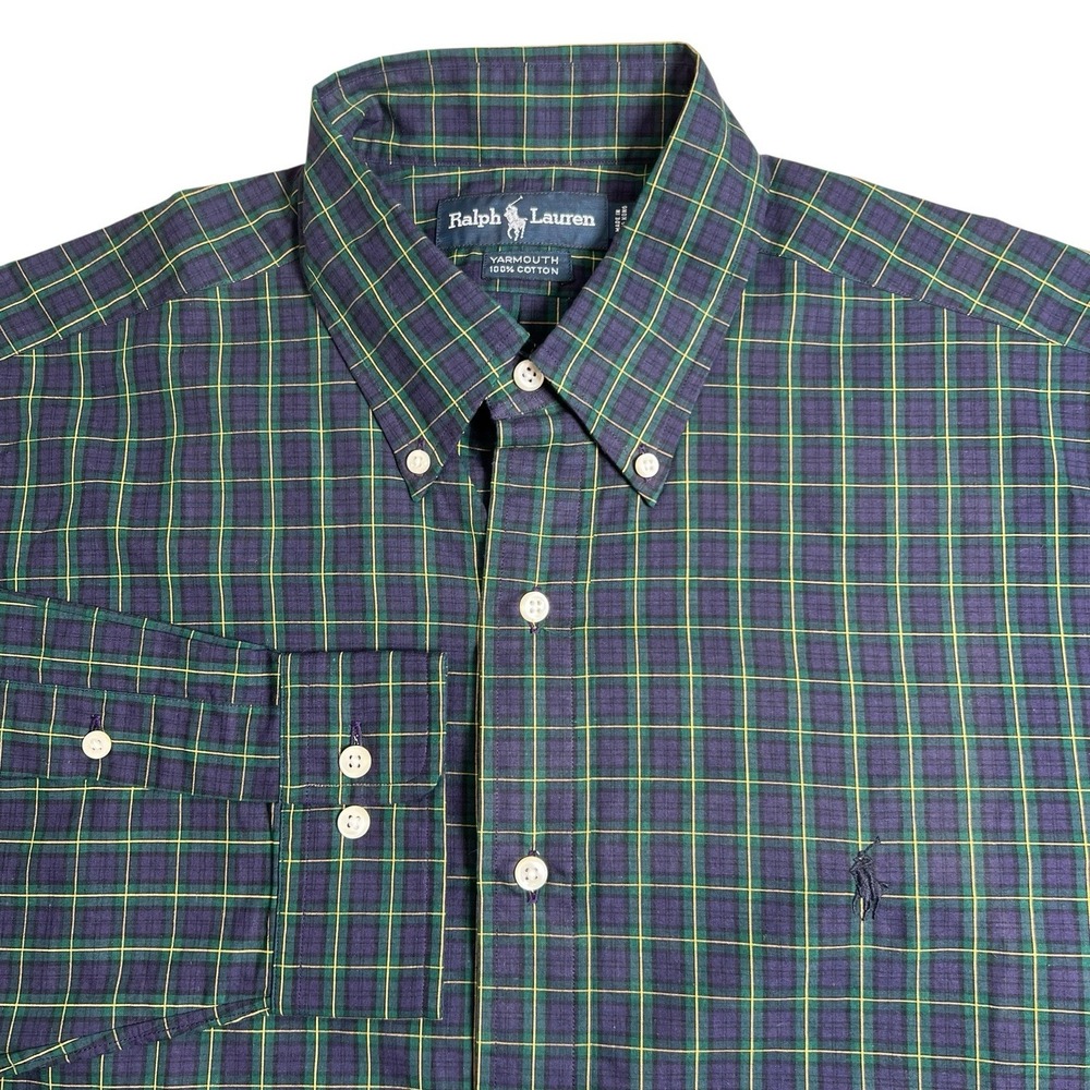 Ralph Lauren Mens 16 Yarmouth Multicolored Plaid Long Sleeve Button Down Shirt